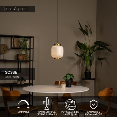 Lucide GOSSE - Suspension - Ø 19,5 cm - 1xE27 - Blanc